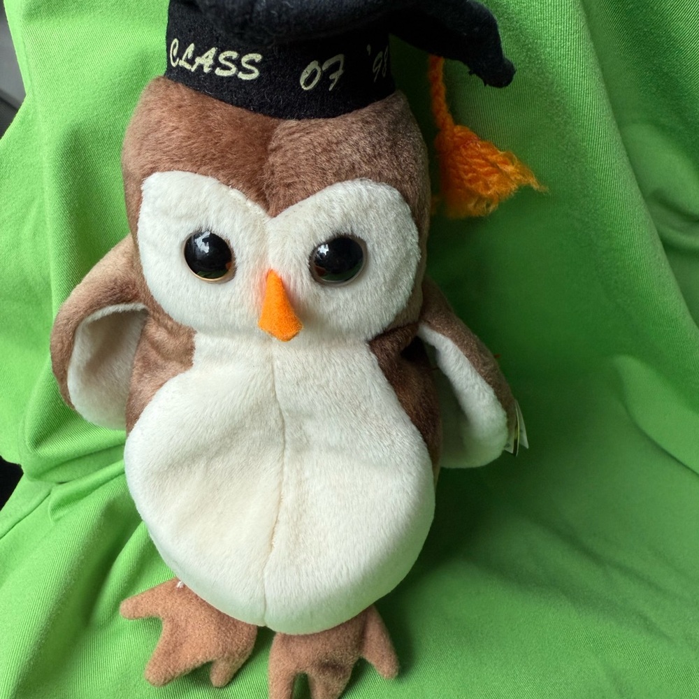 Vintage 1998.Graduation Owl Plush Toy - Brown and Cream